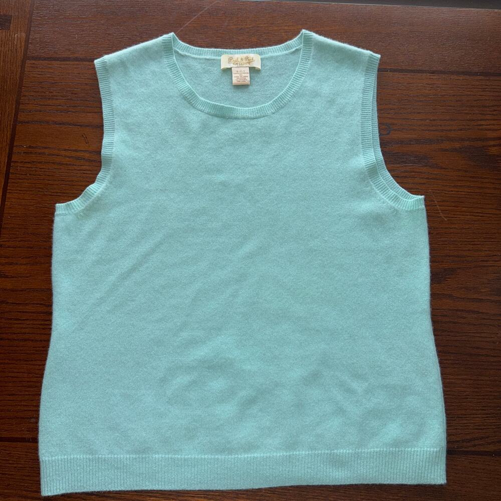 Peek & Peck Pure Cashmere Sweater Vest XL Aqua Blue 100% Cashmere 2 Ply